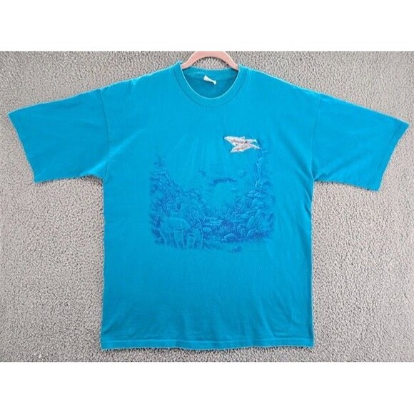 Vintage Sea World Shirt Mens XXL Oceanscape Blue Embroidered Dolphins 90s Y2K - Picture 1 of 6